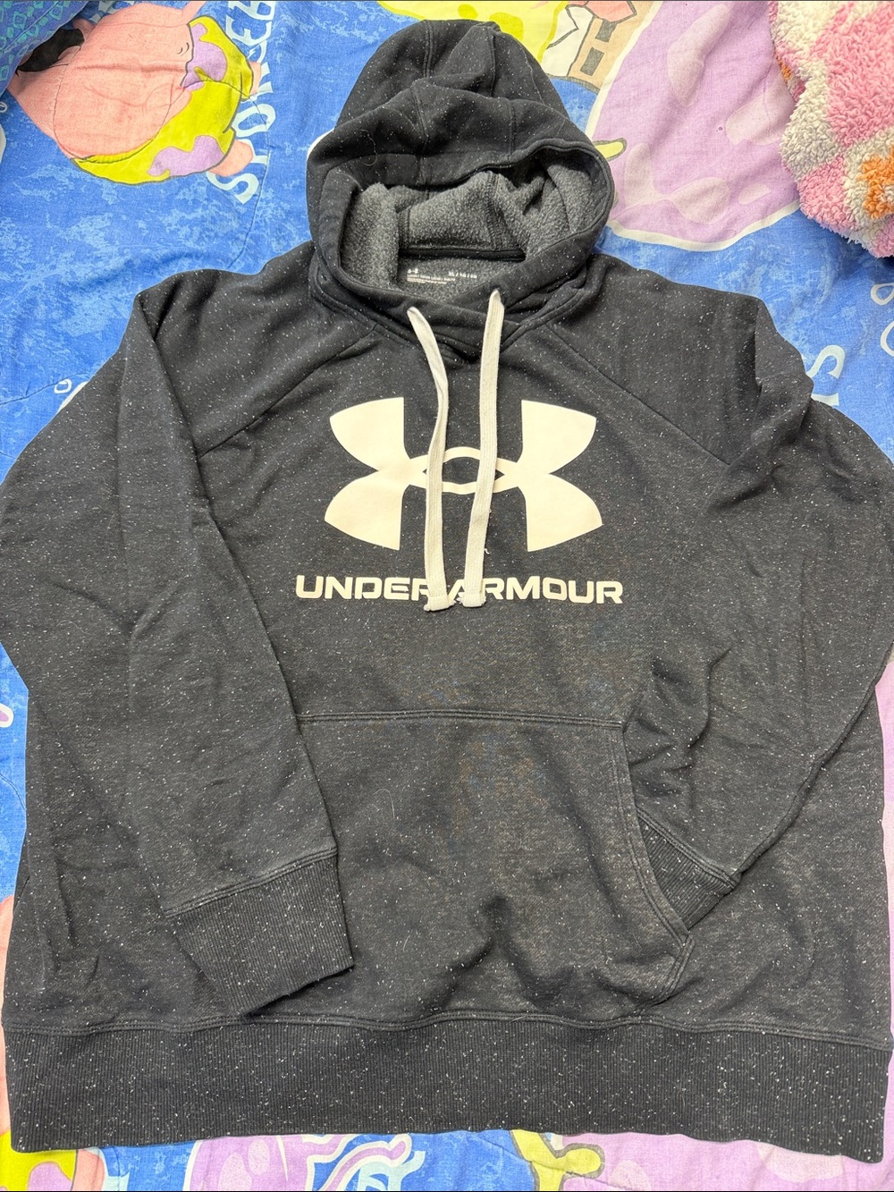 Under Armour Black Speckled Pullover Hoodie with White Logo women xl